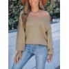 CUPSHE Womens Sweaters Bow Back Long Sleeve Sweater V Neck Lightweight Knit Pullover Sweater Tops(Light Brown)