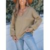 CUPSHE Womens Sweaters Bow Back Long Sleeve Sweater V Neck Lightweight Knit Pullover Sweater Tops(Light Brown)