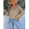 CUPSHE Womens Sweaters Bow Back Long Sleeve Sweater V Neck Lightweight Knit Pullover Sweater Tops(Light Brown)