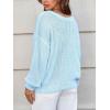 CUPSHE Womens Sweaters Bow Sweater Neck Casual Long Sleeve Lightweight Crochet Pullover Sweater Tops(Light Blue)