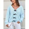 CUPSHE Womens Sweaters Bow Sweater Neck Casual Long Sleeve Lightweight Crochet Pullover Sweater Tops(Light Blue)