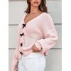 CUPSHE Womens Sweaters Bow Sweater Neck Casual Long Sleeve Lightweight Crochet Pullover Sweater Tops(Pink)