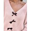 CUPSHE Womens Sweaters Bow Sweater Neck Casual Long Sleeve Lightweight Crochet Pullover Sweater Tops(Pink)
