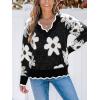 CUPSHE Womens Sweaters Long Sleeve Fall Sweater Trendy 2025 Floral V Neck Jumper Tops(Black)