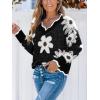 CUPSHE Womens Sweaters Long Sleeve Fall Sweater Trendy 2025 Floral V Neck Jumper Tops(Black)