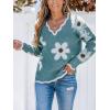 CUPSHE Womens Sweaters Long Sleeve Fall Sweater Trendy 2025 Floral V Neck Jumper Tops(Blue)