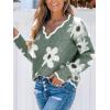 CUPSHE Womens Sweaters Long Sleeve Fall Sweater Trendy 2025 Floral V Neck Jumper Tops(Green)