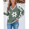 CUPSHE Womens Sweaters Long Sleeve Fall Sweater Trendy 2025 Floral V Neck Jumper Tops(Green)