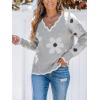 CUPSHE Womens Sweaters Long Sleeve Fall Sweater Trendy 2025 Floral V Neck Jumper Tops(Grey)