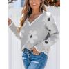 CUPSHE Womens Sweaters Long Sleeve Fall Sweater Trendy 2025 Floral V Neck Jumper Tops(Grey)