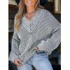 CUPSHE Womens Sweaters Oversized Sweater Loose Fit Long Sleeve Sweater V Neck Striped Pullover Sweater Tops(Black & White Stripe)
