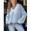 CUPSHE Womens Sweaters Oversized Sweater Loose Fit Long Sleeve Sweater V Neck Striped Pullover Sweater Tops(Blue & White Stripe)