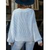 CUPSHE Womens Sweaters Oversized Sweater Loose Fit Long Sleeve Sweater V Neck Striped Pullover Sweater Tops(Blue & White Stripe)