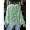 CUPSHE Womens Sweaters Oversized Sweater Loose Fit Long Sleeve Sweater V Neck Striped Pullover Sweater Tops(Green & White Stripe)