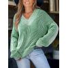 CUPSHE Womens Sweaters Oversized Sweater Loose Fit Long Sleeve Sweater V Neck Striped Pullover Sweater Tops(Green & White Stripe)