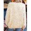 CUPSHE Womens Sweaters Rainbow Pom Casual Long Sleeve Ribbed Knit Pullover Sweater Tops(Beige)