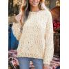 CUPSHE Womens Sweaters Rainbow Pom Casual Long Sleeve Ribbed Knit Pullover Sweater Tops(Beige)