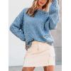CUPSHE Womens Sweaters Rainbow Pom Casual Long Sleeve Ribbed Knit Pullover Sweater Tops(Blue)