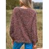CUPSHE Womens Sweaters Rainbow Pom Casual Long Sleeve Ribbed Knit Pullover Sweater Tops(Brown)