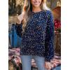 CUPSHE Womens Sweaters Rainbow Pom Casual Long Sleeve Ribbed Knit Pullover Sweater Tops(Navy)