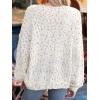 CUPSHE Womens Sweaters Rainbow Pom Casual Long Sleeve Ribbed Knit Pullover Sweater Tops(White)