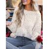 CUPSHE Womens Sweaters Rainbow Pom Casual Long Sleeve Ribbed Knit Pullover Sweater Tops(White)