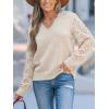CUPSHE Womens Sweaters V Neck Long Sleeve Lightweight Soft Crochet Casual Pullover Sweater Tops(Apricot)