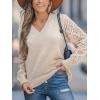 CUPSHE Womens Sweaters V Neck Long Sleeve Lightweight Soft Crochet Casual Pullover Sweater Tops(Apricot)