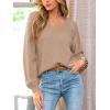 CUPSHE Womens Sweaters V Neck Long Sleeve Lightweight Soft Crochet Casual Pullover Sweater Tops(B-apricot)