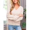 CUPSHE Womens Sweaters V Neck Long Sleeve Lightweight Soft Crochet Casual Pullover Sweater Tops(B-beige)