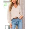 CUPSHE Womens Sweaters V Neck Long Sleeve Lightweight Soft Crochet Casual Pullover Sweater Tops(B-beige)