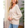 CUPSHE Womens Sweaters V Neck Long Sleeve Lightweight Soft Crochet Casual Pullover Sweater Tops(B-beige)