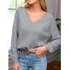 CUPSHE Womens Sweaters V Neck Long Sleeve Lightweight Soft Crochet Casual Pullover Sweater Tops(B-grey)