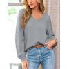 CUPSHE Womens Sweaters V Neck Long Sleeve Lightweight Soft Crochet Casual Pullover Sweater Tops(B-grey)
