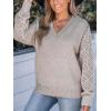 CUPSHE Womens Sweaters V Neck Long Sleeve Lightweight Soft Crochet Casual Pullover Sweater Tops(Khaki)
