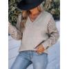 CUPSHE Womens Sweaters V Neck Long Sleeve Lightweight Soft Crochet Casual Pullover Sweater Tops(Khaki)