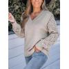 CUPSHE Womens Sweaters V Neck Long Sleeve Lightweight Soft Crochet Casual Pullover Sweater Tops(Khaki)