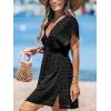CUPSHE Women’s Swim Cover Up Dress V Neck Textured Striped Short Sleeve Cover Ups Casual Beach Summer(Black)