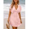 CUPSHE Women’s Swim Cover Up Dress V Neck Textured Striped Short Sleeve Cover Ups Casual Beach Summer(Light Pink)