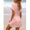 CUPSHE Women’s Swim Cover Up Dress V Neck Textured Striped Short Sleeve Cover Ups Casual Beach Summer(Light Pink)