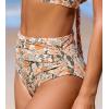 CUPSHE Womens Swimsuit Bikini Bottom High Waisted Bathing Suit Ruched Full Coverage(Apricot/Floral)