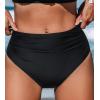 CUPSHE Womens Swimsuit Bikini Bottom High Waisted Bathing Suit Ruched Full Coverage(Black)