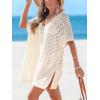 CUPSHE Women’s Swimsuit Cover Up Crochet Hollow Out Beach Summer Dress V Neck Casual Loose Bathing Suit Coverup for Swimwear(Beige)