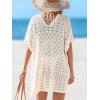 CUPSHE Women’s Swimsuit Cover Up Crochet Hollow Out Beach Summer Dress V Neck Casual Loose Bathing Suit Coverup for Swimwear(Beige)
