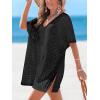 CUPSHE Women’s Swimsuit Cover Up Crochet Hollow Out Beach Summer Dress V Neck Casual Loose Bathing Suit Coverup for Swimwear(Black)