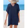 CUPSHE Women’s Swimsuit Cover Up Crochet Hollow Out Beach Summer Dress V Neck Casual Loose Bathing Suit Coverup for Swimwear(Navy Blue)