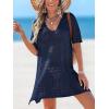 CUPSHE Women’s Swimsuit Cover Up Crochet Hollow Out Beach Summer Dress V Neck Casual Loose Bathing Suit Coverup for Swimwear(Navy Blue)
