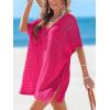 CUPSHE Women’s Swimsuit Cover Up Crochet Hollow Out Beach Summer Dress V Neck Casual Loose Bathing Suit Coverup for Swimwear(Neon Pink)