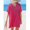 CUPSHE Women’s Swimsuit Cover Up Crochet Hollow Out Beach Summer Dress V Neck Casual Loose Bathing Suit Coverup for Swimwear(Neon Pink)