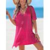 CUPSHE Women’s Swimsuit Cover Up Crochet Hollow Out Beach Summer Dress V Neck Casual Loose Bathing Suit Coverup for Swimwear(Neon Pink)